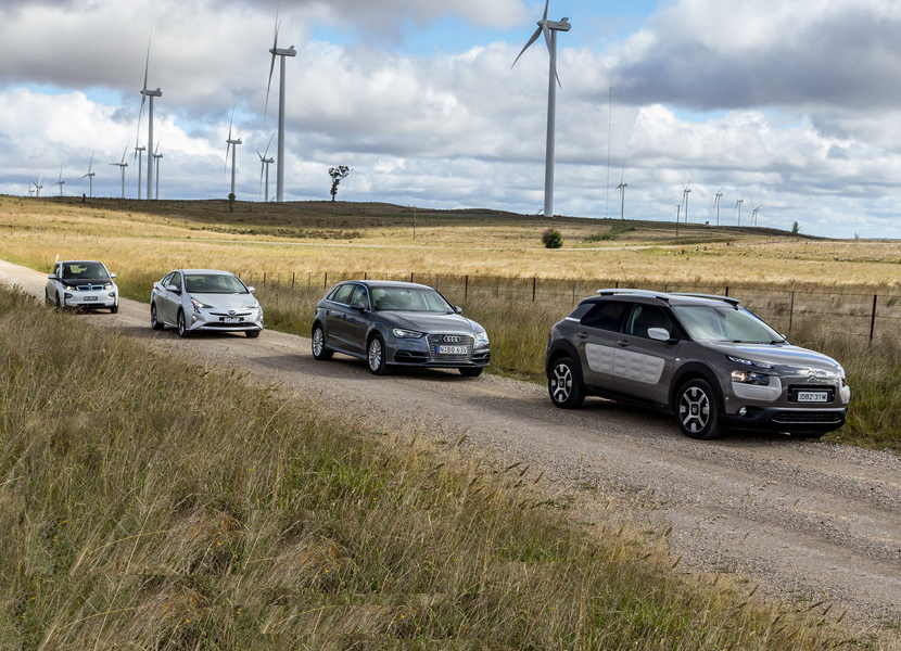 Audi A3 e-tron v BMW i3 v Citroen C4 Cactus v Toyota Prius : Economy comparison test part two