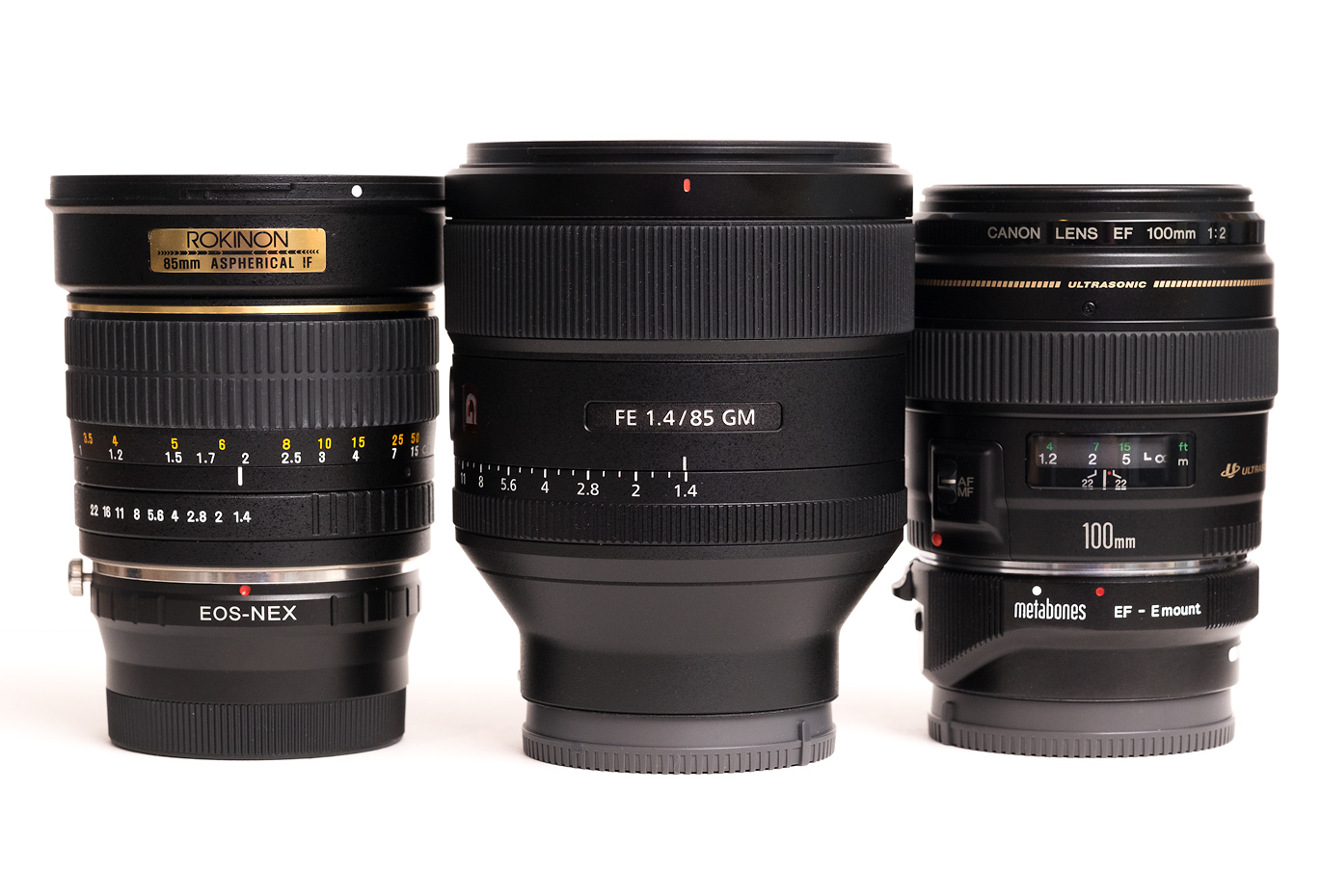 Sony 85mm f/1.4 GM vs. Rokinon 85mm f/1.4 vs. Canon 100mm f/2 Comparisons