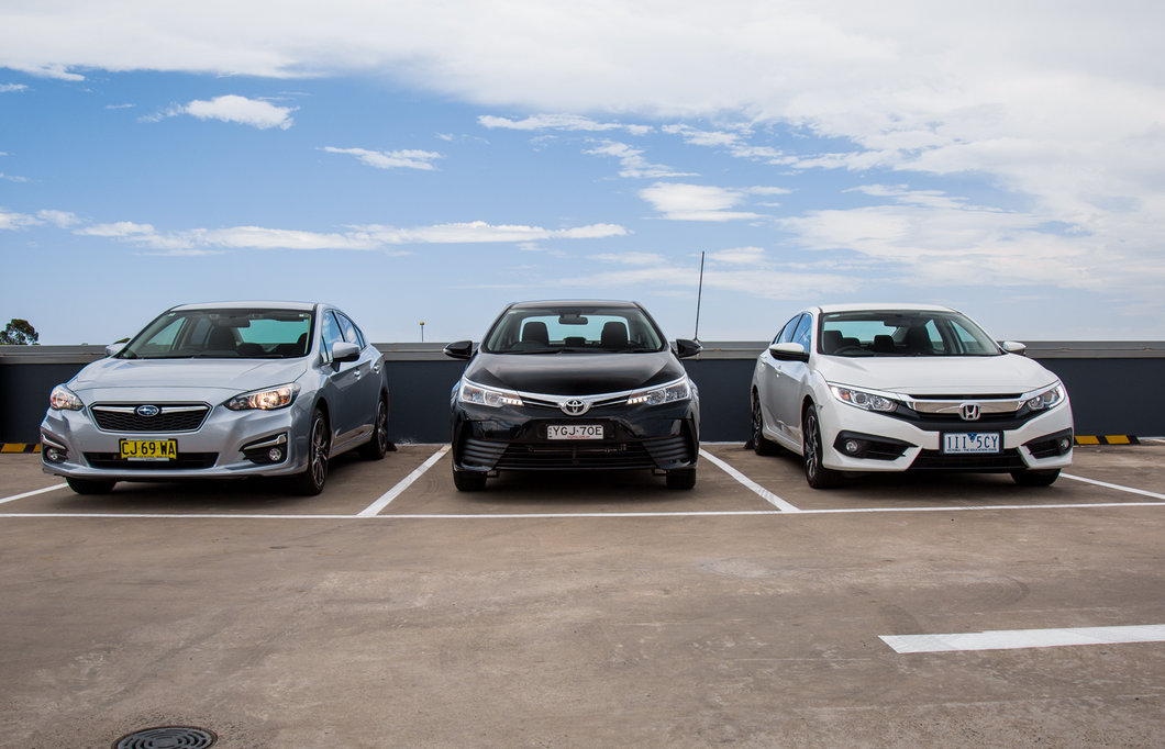 2017 Toyota Corolla Ascent v 2017 Honda Civic VTi-S v 2017 Subaru Impreza 2.0i-L comparison