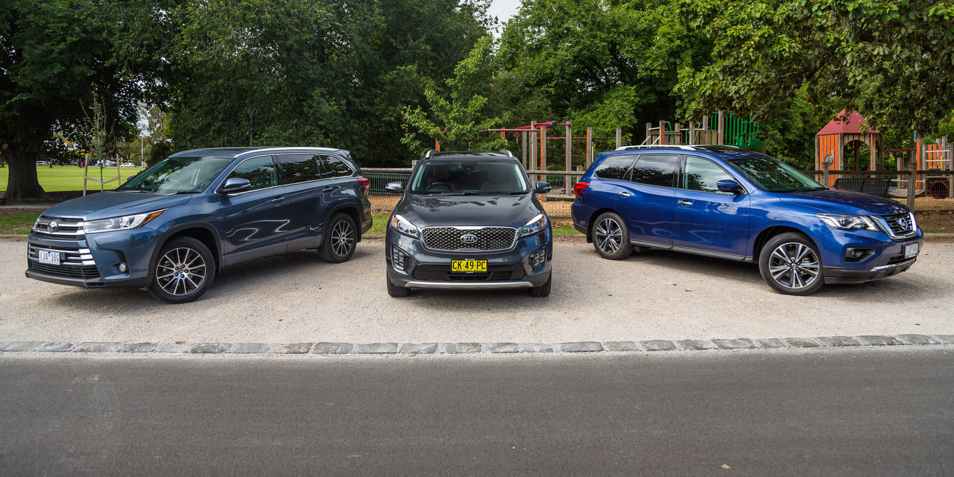 Kia Sorento GT Line v Nissan Pathfinder Ti v Toyota Kluger Grande comparison