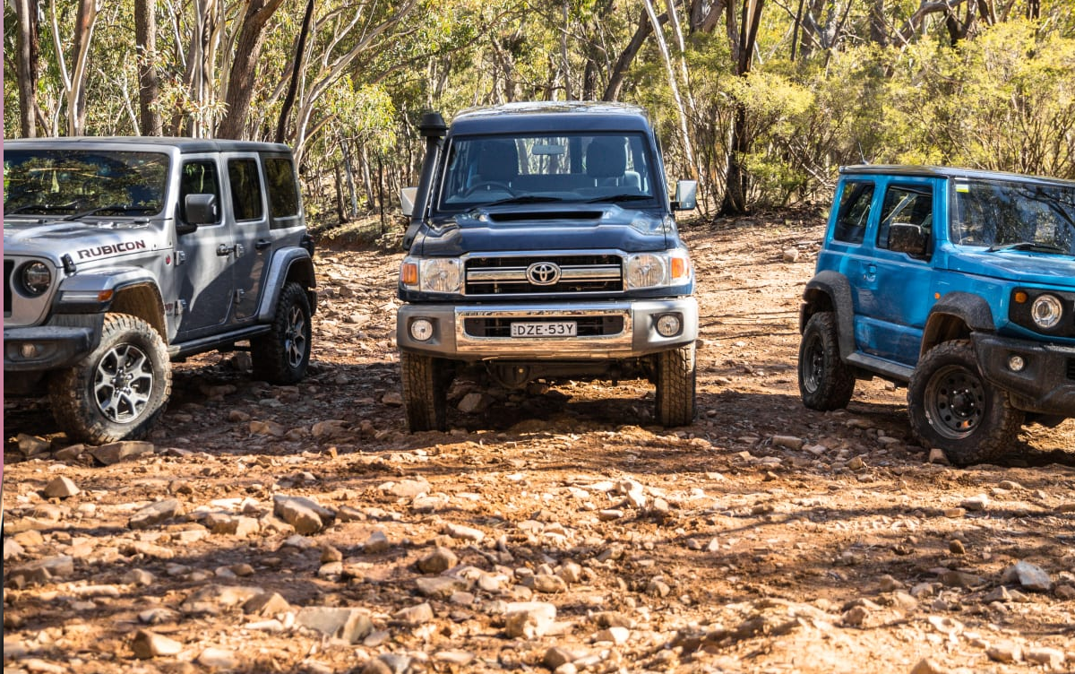 2019 Jeep Wrangler Rubicon v Toyota LandCruiser v Suzuki Jimny off-road comparison