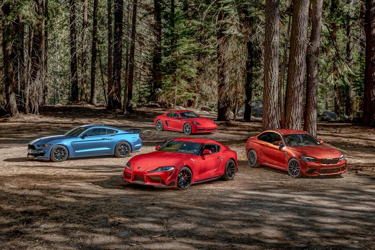 2020 Toyota Supra vs. BMW M2 vs. Ford Mustang Shelby GT350 vs. Porsche 718 Cayman Comparison
