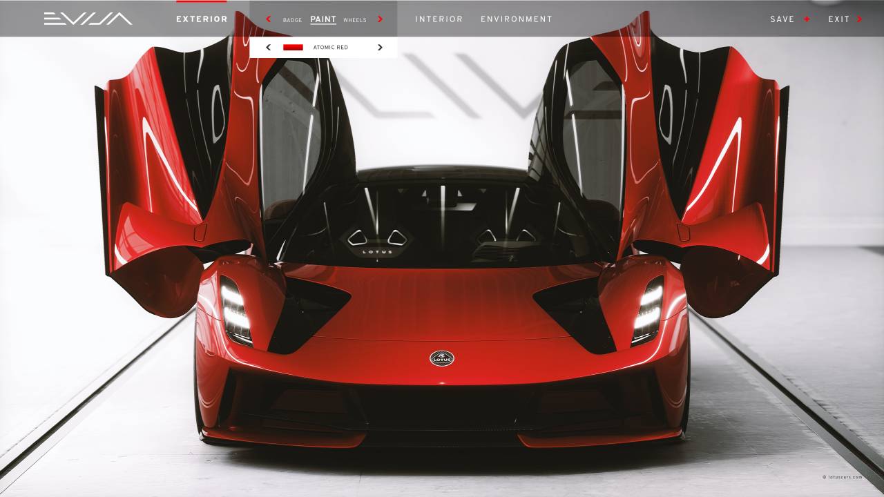 Lotus Evija configurator utilizes gaming software and powerful graphics