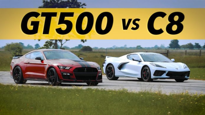 Watch C8 Corvette Take On GT500 Mustang, Hellcat Charger on Dragstrip