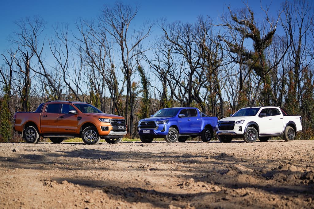 2020 Ford Ranger Wildtrak Bi-Turbo v Isuzu D-MAX X-Terrain v Toyota