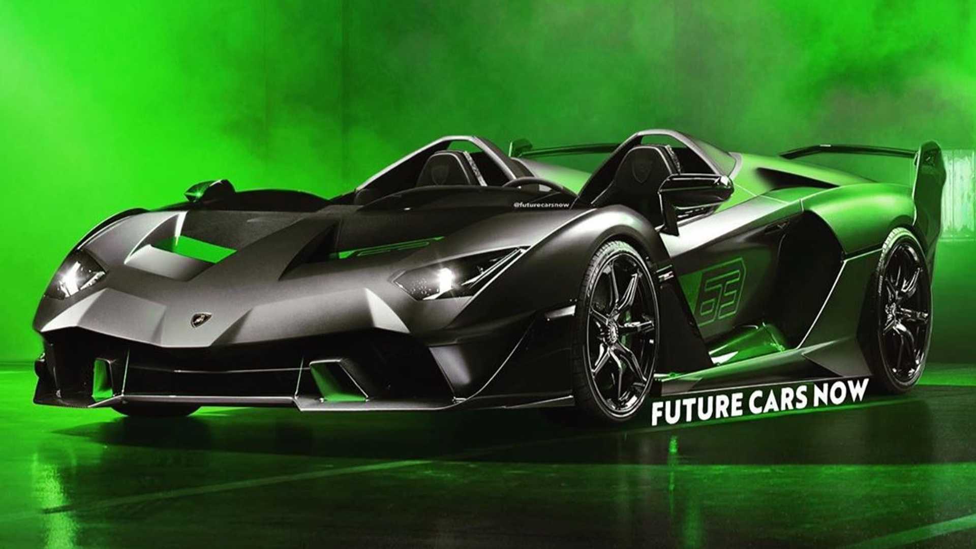 Lamborghini Essenza SCV12 Speedster Rendering Previews Roofless Track Car