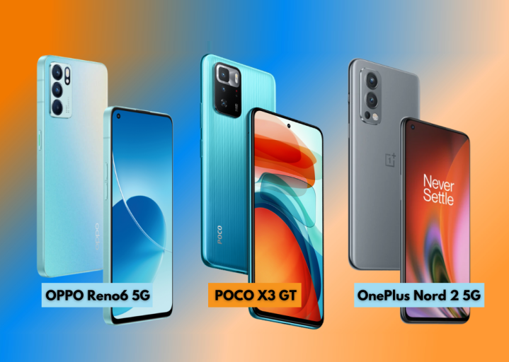 OPPO Reno6 5G vs POCO X3 GT vs OnePlus Nord 2 5G comparison