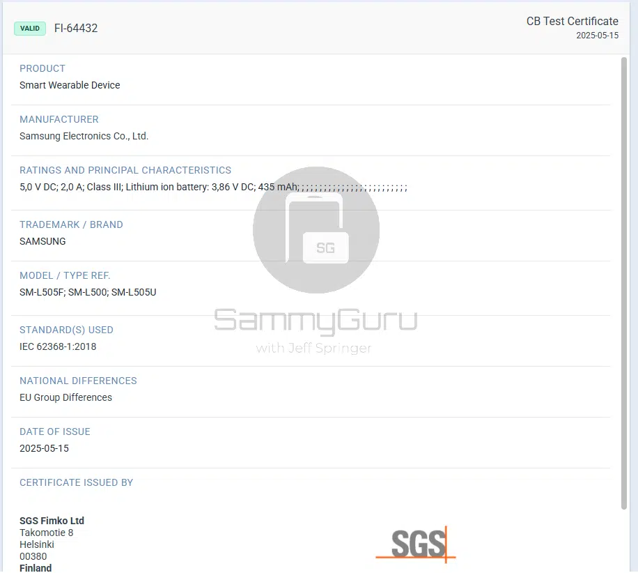 The battery capacity of Samsung Galaxy Watch 8 / Classic smartwatch has been exposed