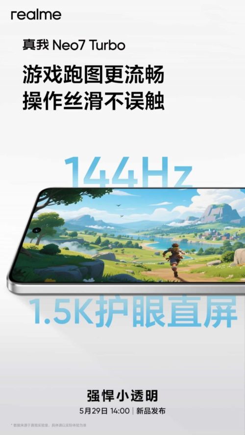 Realme Neo7 Turbo phone is equipped with a 1.5K 144Hz eye-protecting straight screen