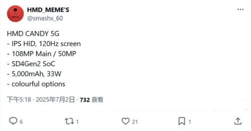 HMD Candy 5G mobile phone exposed: Snapdragon 4 Gen 2 chip, 108 million main camera, 5000mAh battery