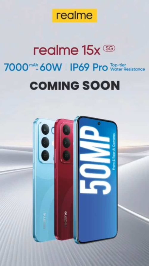 Realme 15x phone has been Exposed: 7000mAh battery,Dimensity 6300 chip, and liquid-like glass UI