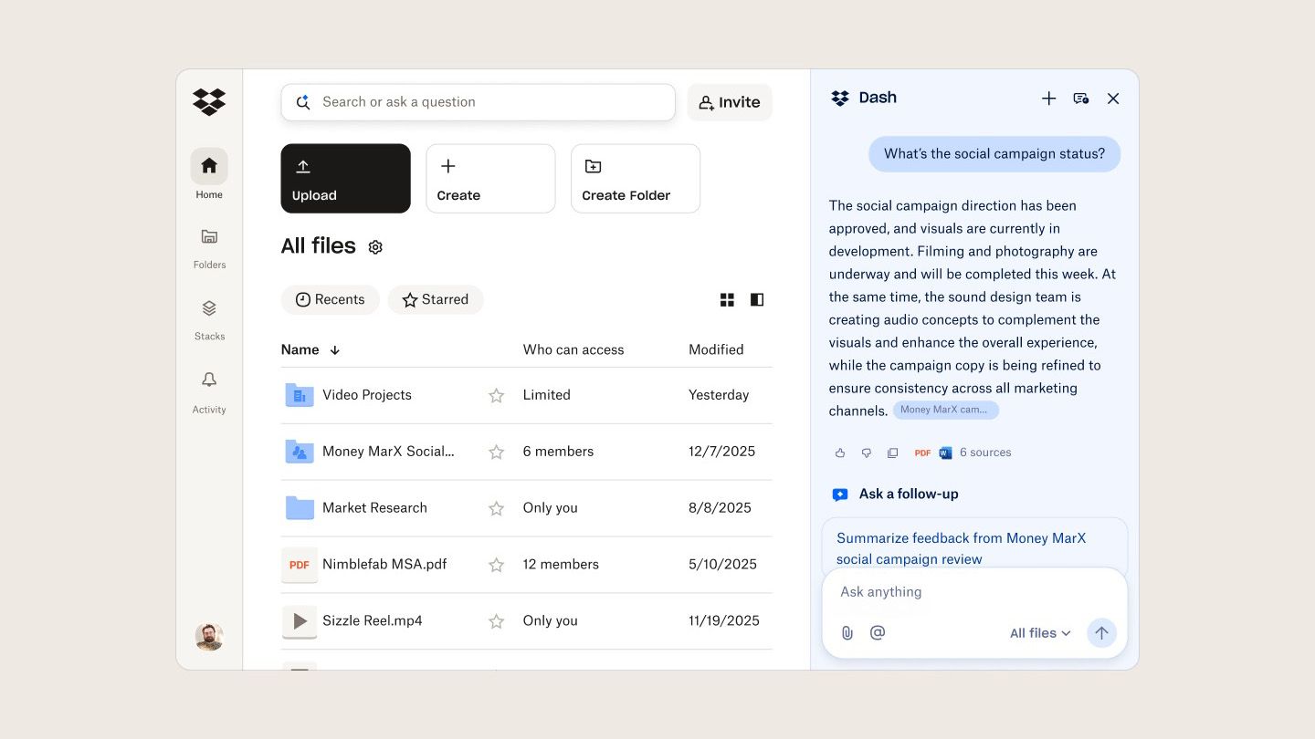 Dropbox is bringing more of its Dash AI features to all users
