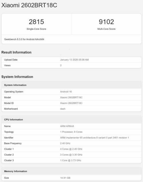 The Benchmark Scores of Xiaomi REDMI Turbo 5 MAX Phone have been Revealed