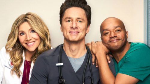 What is the release date for the Scrubs revival’s two-episode premiere on Hulu and Disney+?