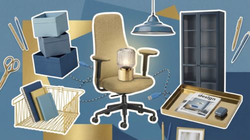 Give your home office a touch of class with IKEA’s lights and accessories in slate blue and brass — from just $4