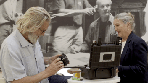 Bridging the gap: Al-list actor Jeff Bridges reveals the first two production cameras of his resurrected WideluxX panoramic camera line with a rotating lens