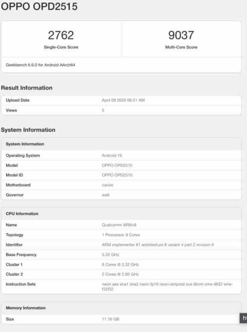 The Benchmarking information of OPPO Pad Mini Tablet has been Disclosed