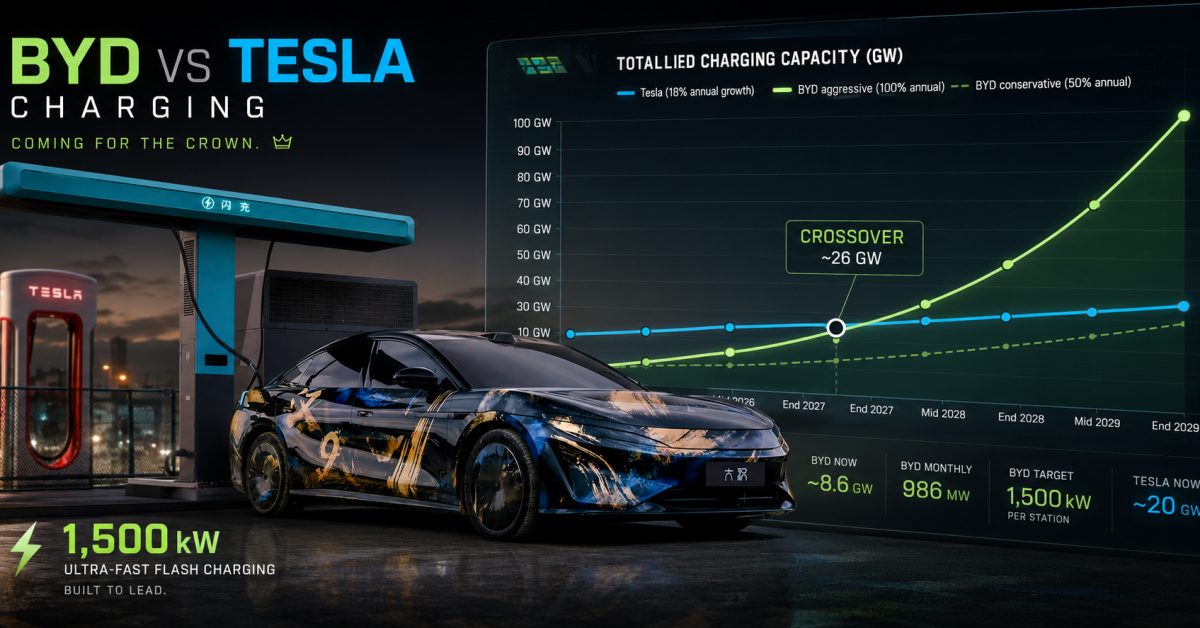 BYD is deploying 2.4x more charging power per month than Tesla