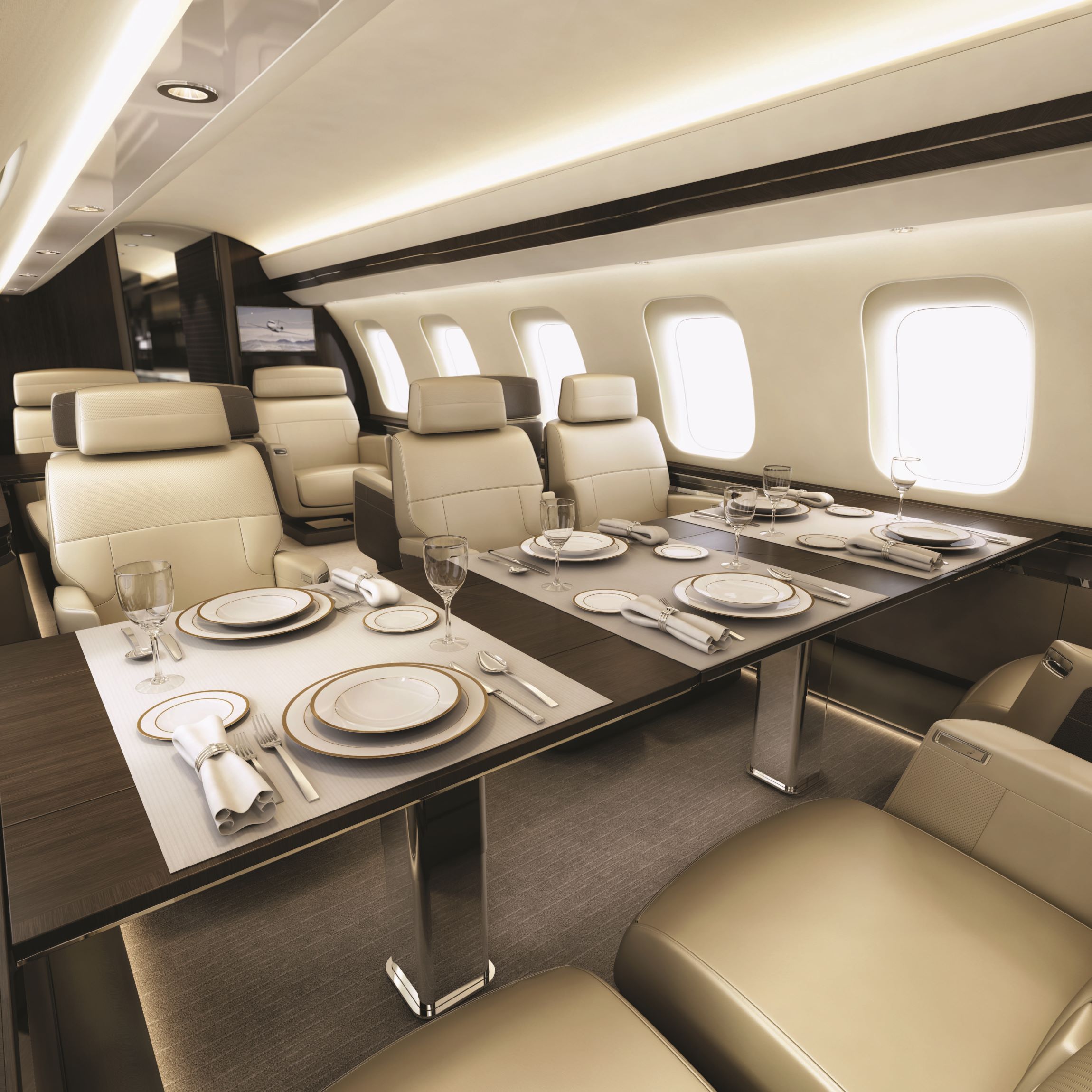 Dining in Bombardier’s Global 7500 business jet