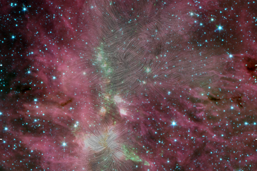 Astronomers map a magnetic “skeleton” funneling gas into a stellar nursery