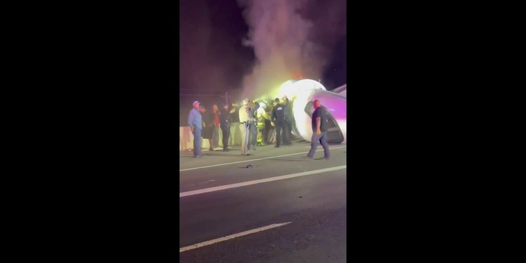 Dramatic video shows rescuers rushing to aid victims after business jet crashes, erupts in flames on Texas highway | Fox News Video