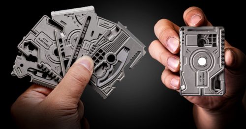 Magnetic multitool stacks 70 tools in five titanium cards