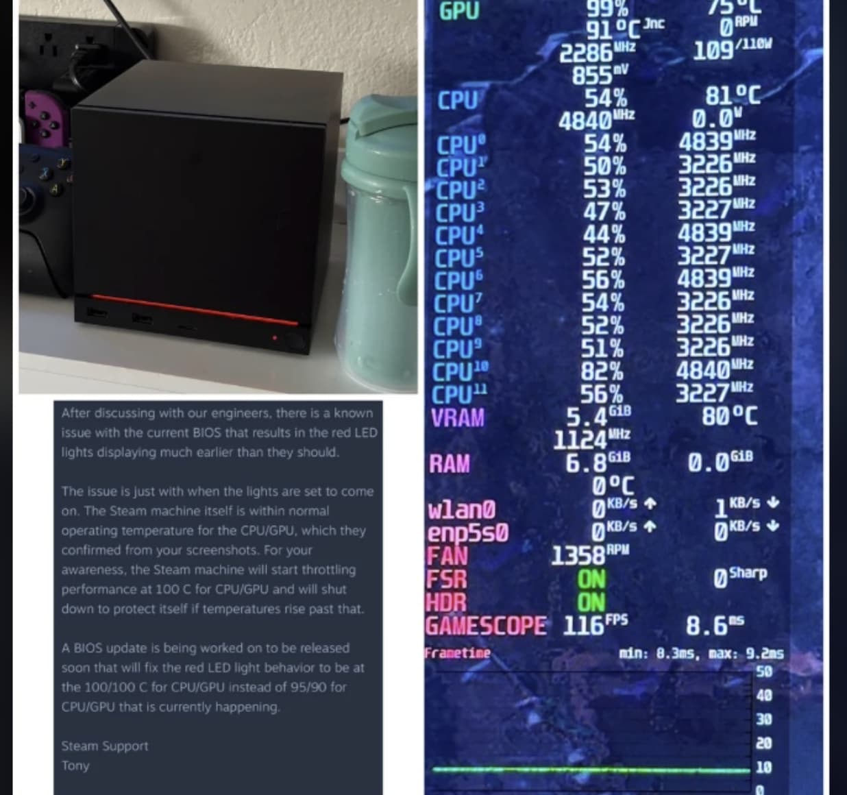 Valve will fix the issue where the Steam Machine triggers the red light alert prematurely