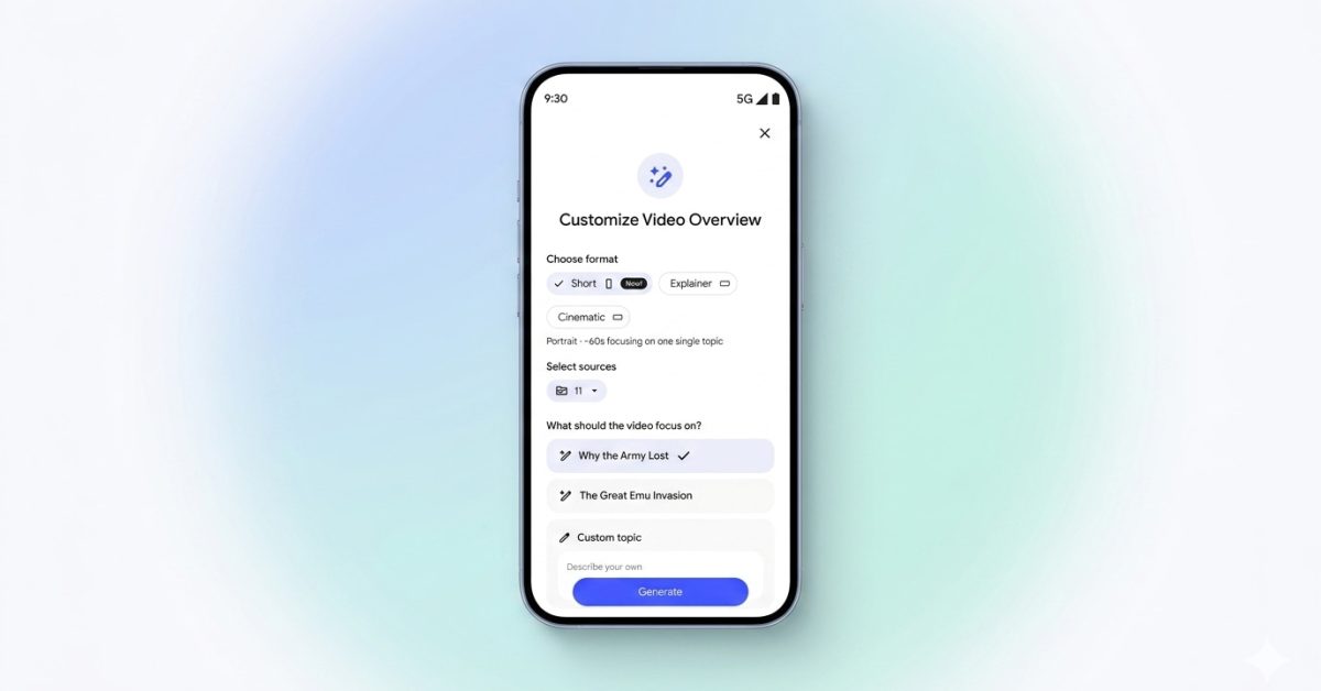 NotebookLM adding Short Video Overviews with Nano Banana 2 Lite
