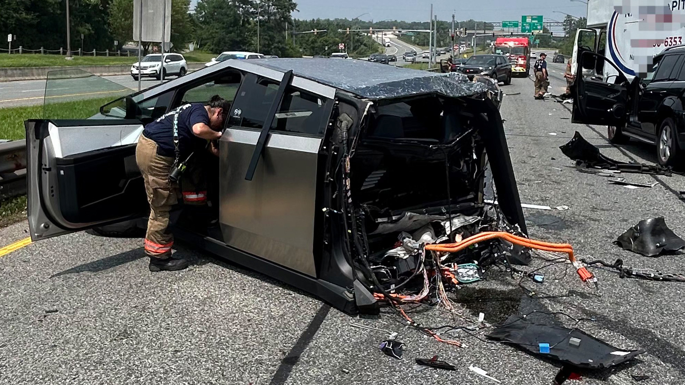 Cybertruck Ripped In Two After Runaway Truck Triggers 10-Car Pileup | Carscoops