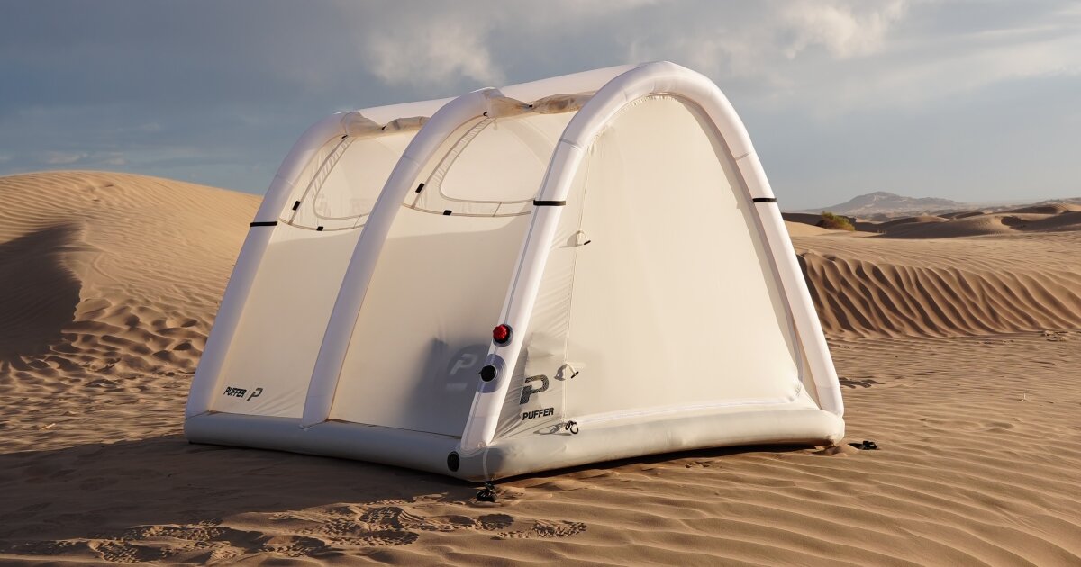 2-minute tent throws some curvy air arches into classic A-frame design