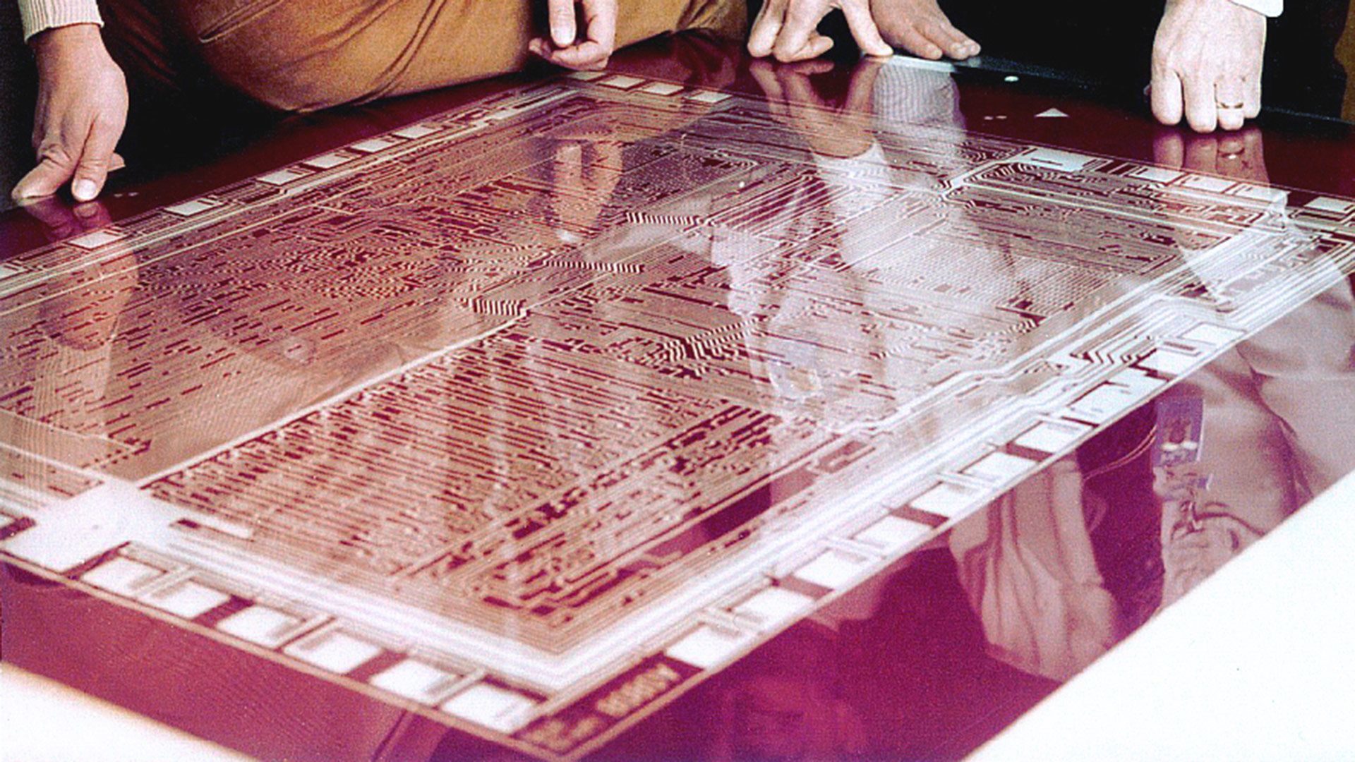 Owner of original Intel 8080 pre-production layout seeks restorer — handcrafted Rubylith mask shows 5,000 transistors and interconnect patterns of the fabled 2 MHz CPU