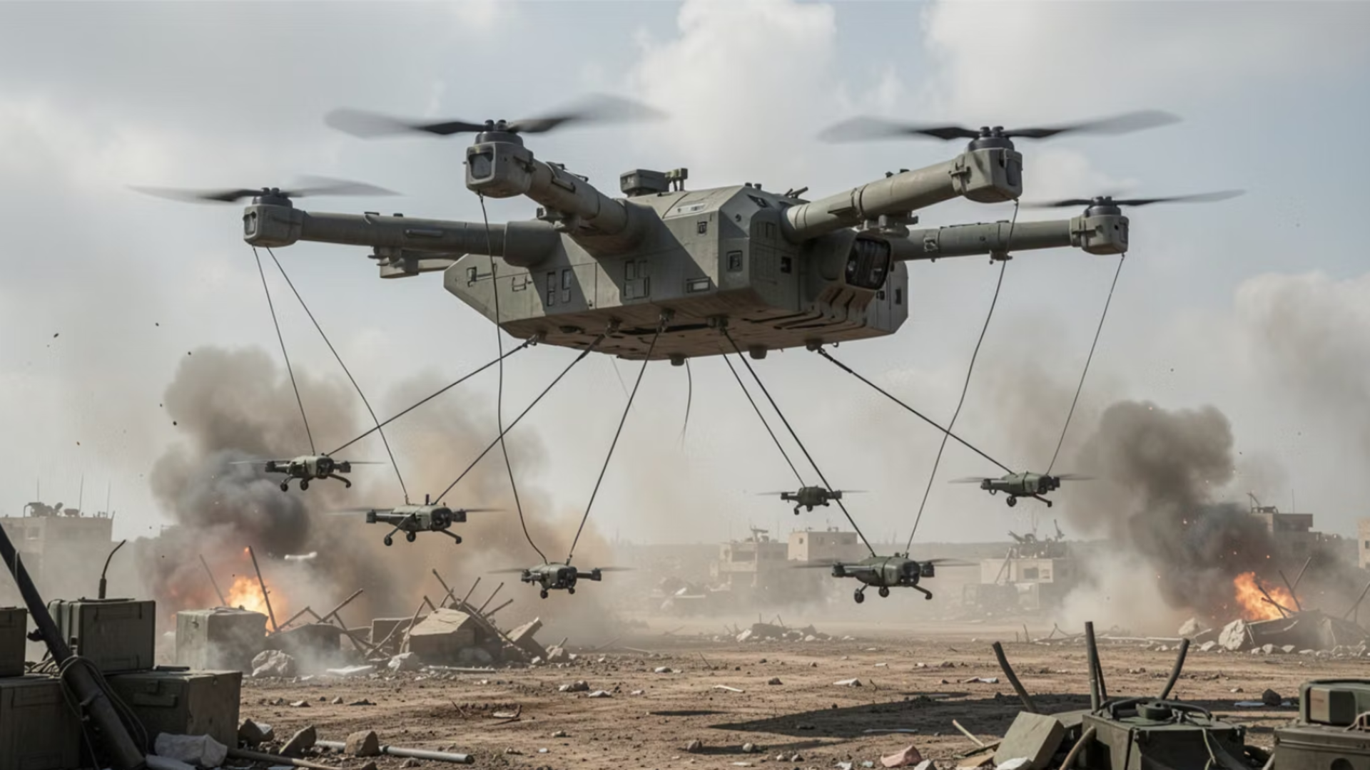 This Russian military drone carries six wired spy copters and retrieves them