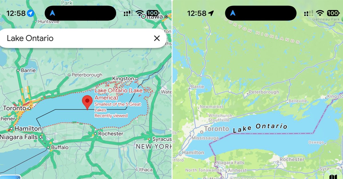 Apple Maps still shows Lake Ontario as Google Maps changes name