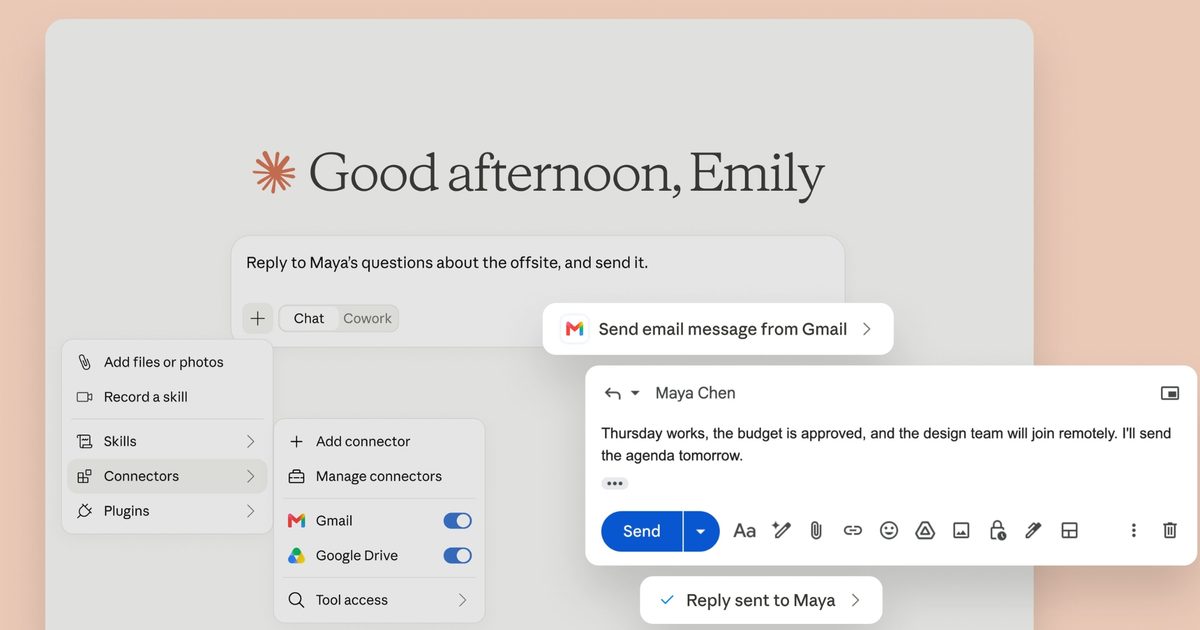 Claude can now reply to and send Gmail messages on your behalf