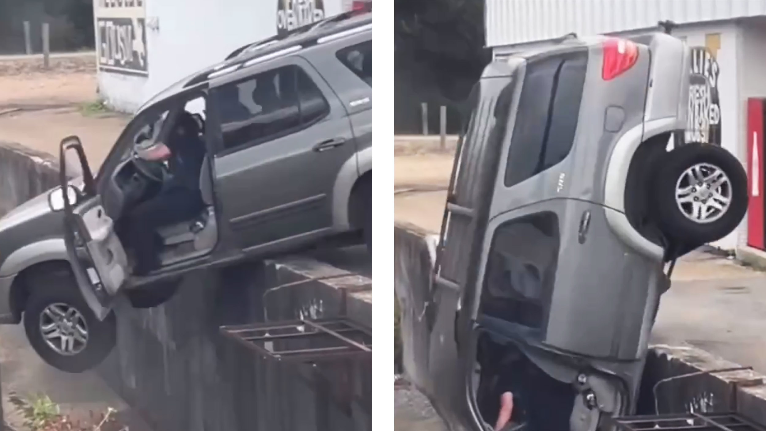 Two Good Samaritans Tried To Save A Driver In A Dangling Sequoia And Dropped Him Off A Ledge | Carscoops