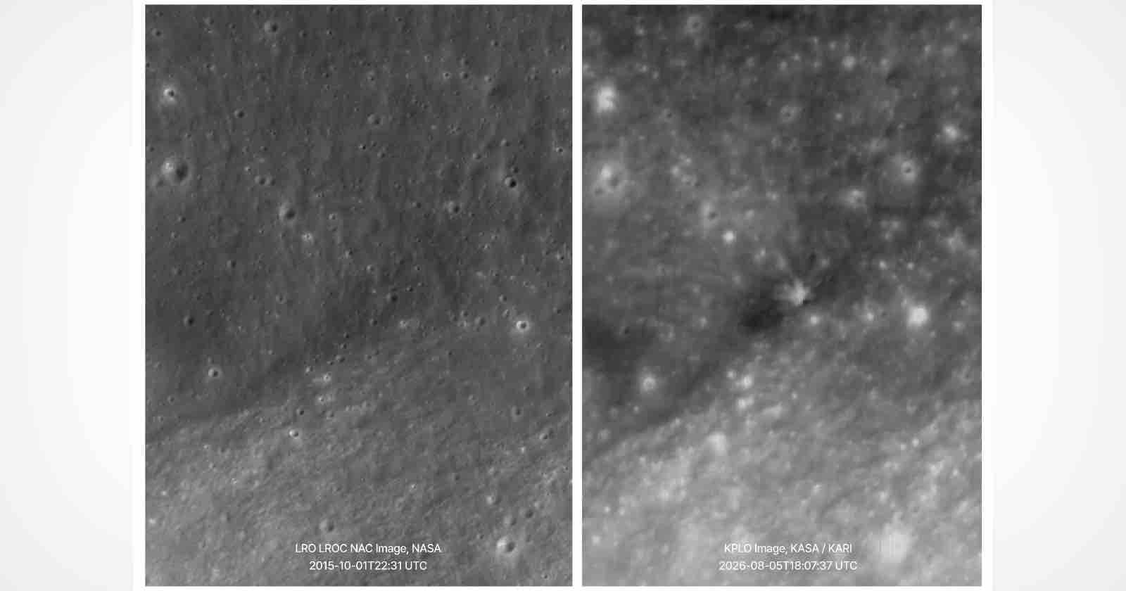 Before-and-After Photos Show the Crater Left by SpaceX Rocket on the Moon