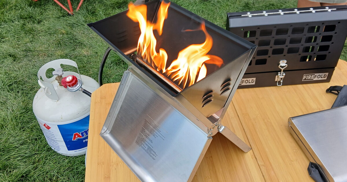 Ultra-slim fire pit packs like a laptop, flames up where others can’t