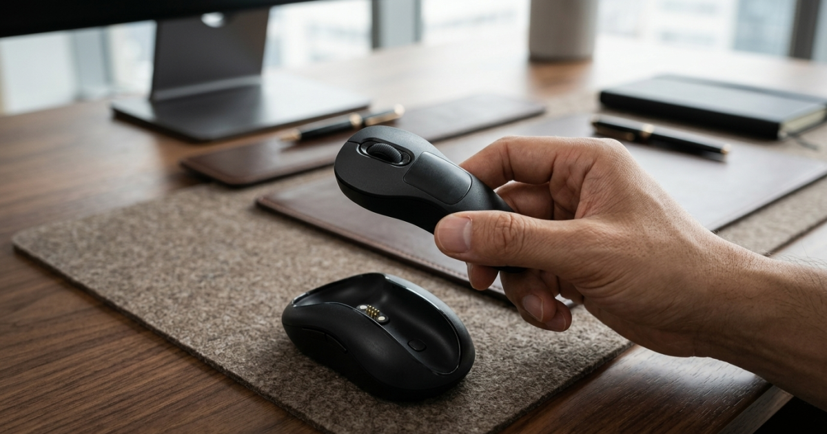 Ergonomic mouse pulls apart into a handheld air controller