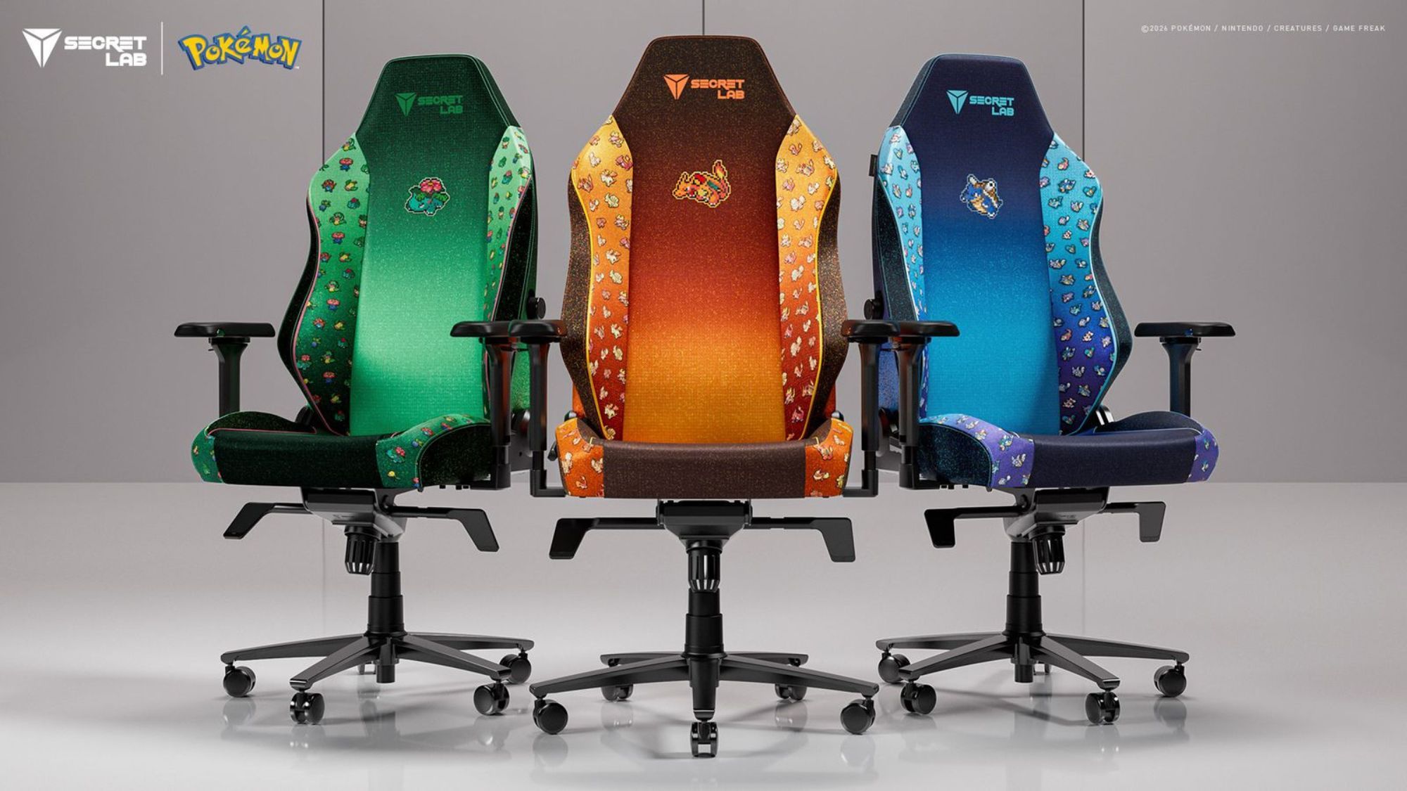 ‘Spot your favorite Pokémon’ with Secretlab’s expanded Titan Evo Pokémon collection, featuring adorable pixel art designs of Venusaur, Charizard, and Blastoise