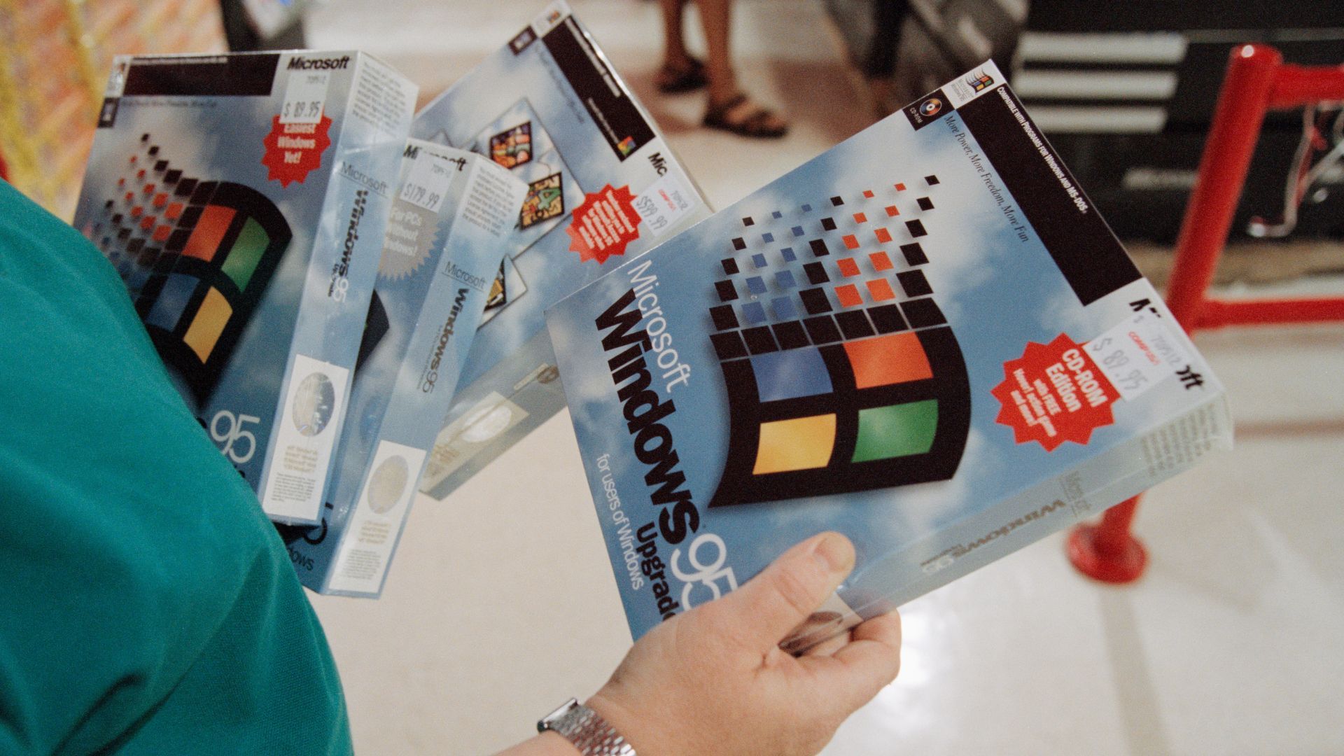 There were two Windows 95 boxes because an unnamed government thought the baby on it was naked