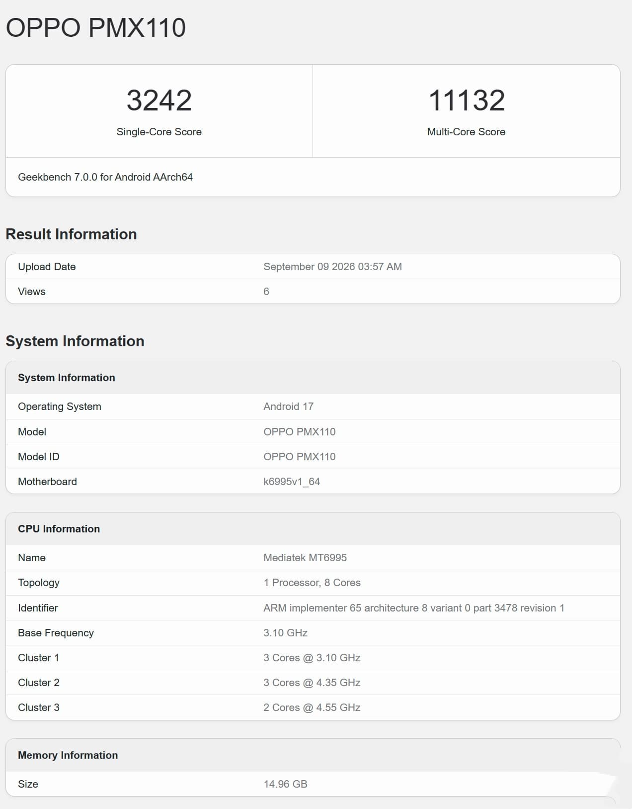 OPPO Find X10 Pro Max Geekbench Reveals Dimensity 9600 Pro