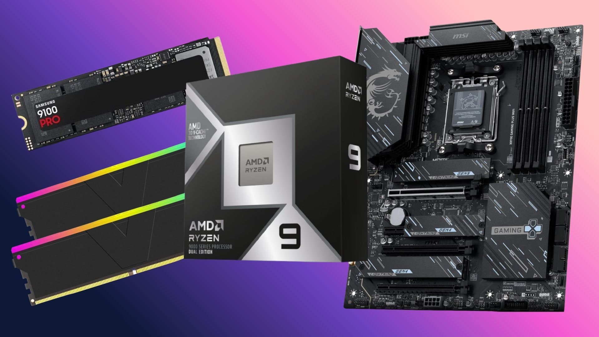Save $1,289 when you build an extreme PC with these top-tier components — combo deal features AMD’s Ryzen 9 9950X3D2 processor along with an 8TB 9100 Pro SSD, MSI X870E motherboard, and 32GB of DDR5-6000 memory