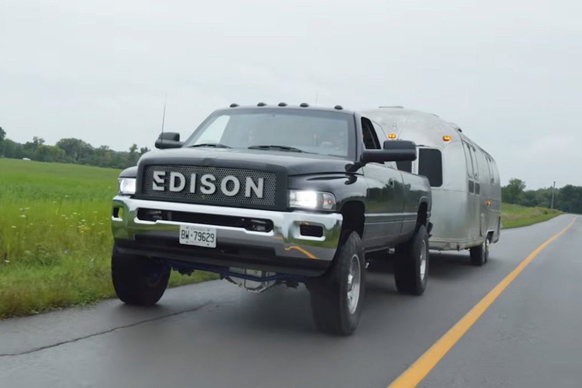 Watch This Diesel-Electric Edison Pickup Truck Tow an 8,000-Pound Airstream Like It’s Nothing