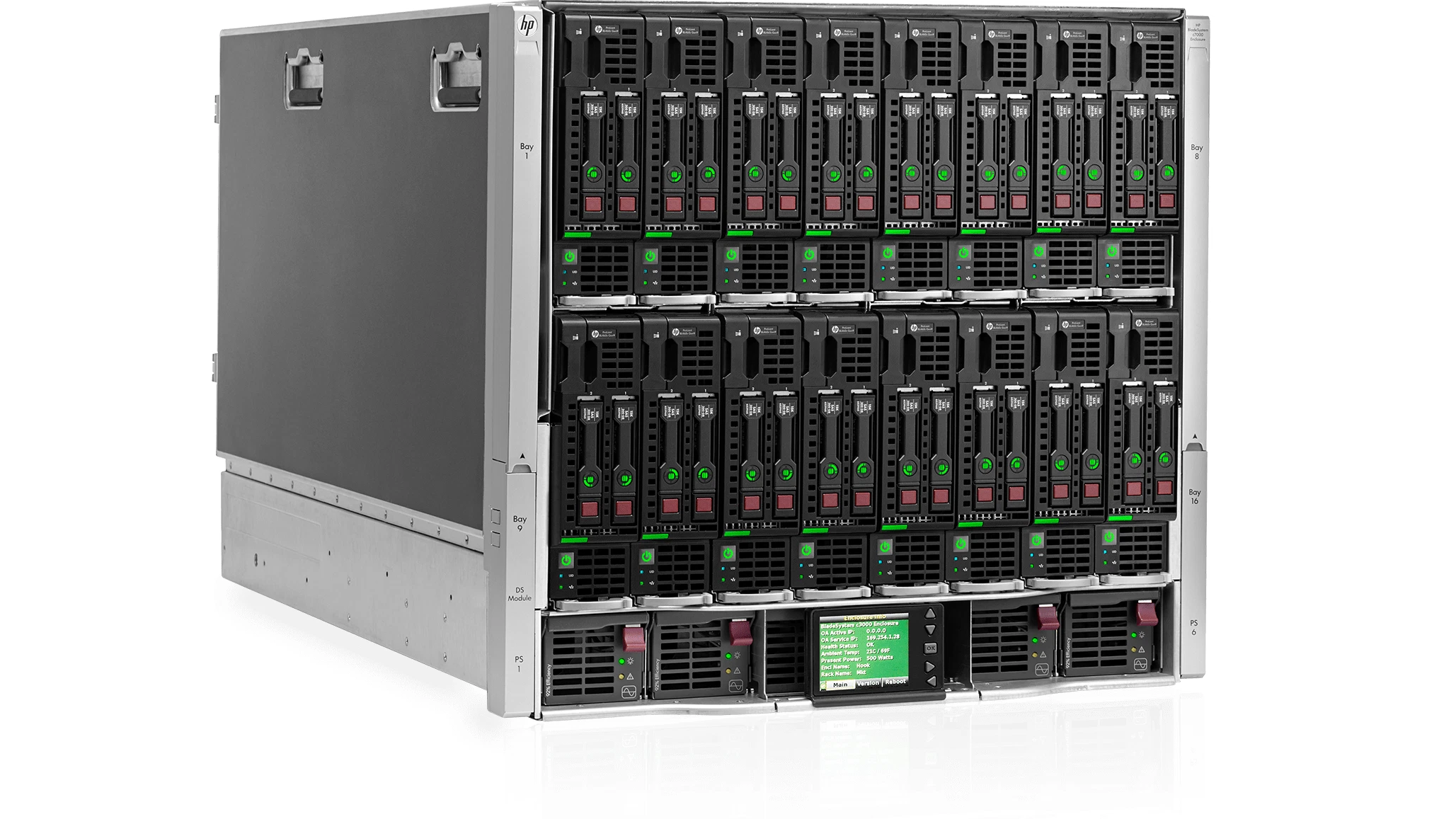 An eBay HP C7000 listing crams sixteen blades into one chassis