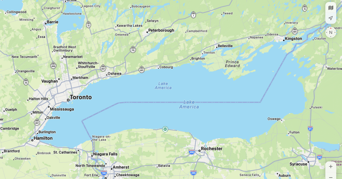 Apple Maps follows Google in renaming Lake Ontario