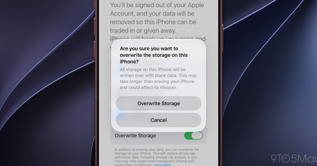 iOS 27.2 has option to overwrite iPhone storage with blank data – 9to5Mac