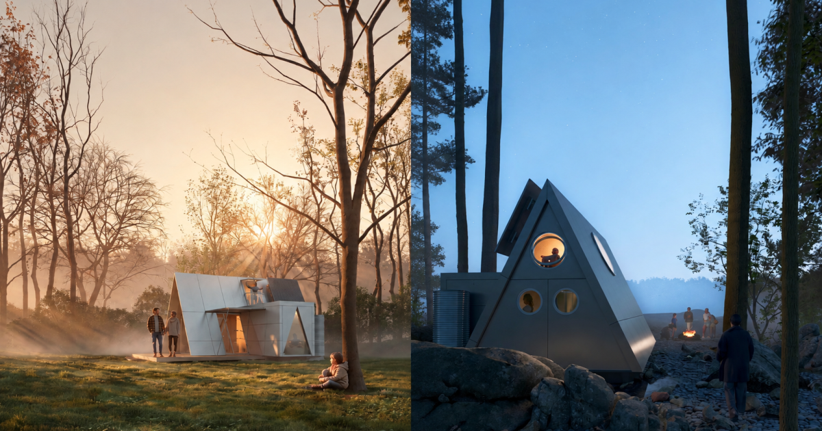 Tent-like micro home unfolds into an off-grid A-frame