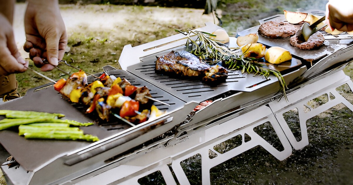 Modular folding camp grill is whatever size you need it to be
