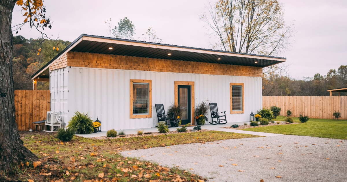 Shipping container transformed into cozy tiny house for two