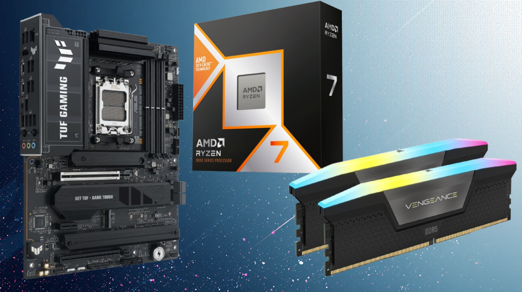 Save $149 on this 3-item gaming combo from Newegg — $1,050 buys a Ryzen 7 9800X3D, 32GB of Corsair DDR5 RAM, Asus TUF Gaming X870E-Plus motherboard, and a free 240mm AIO and AMD game bundle
